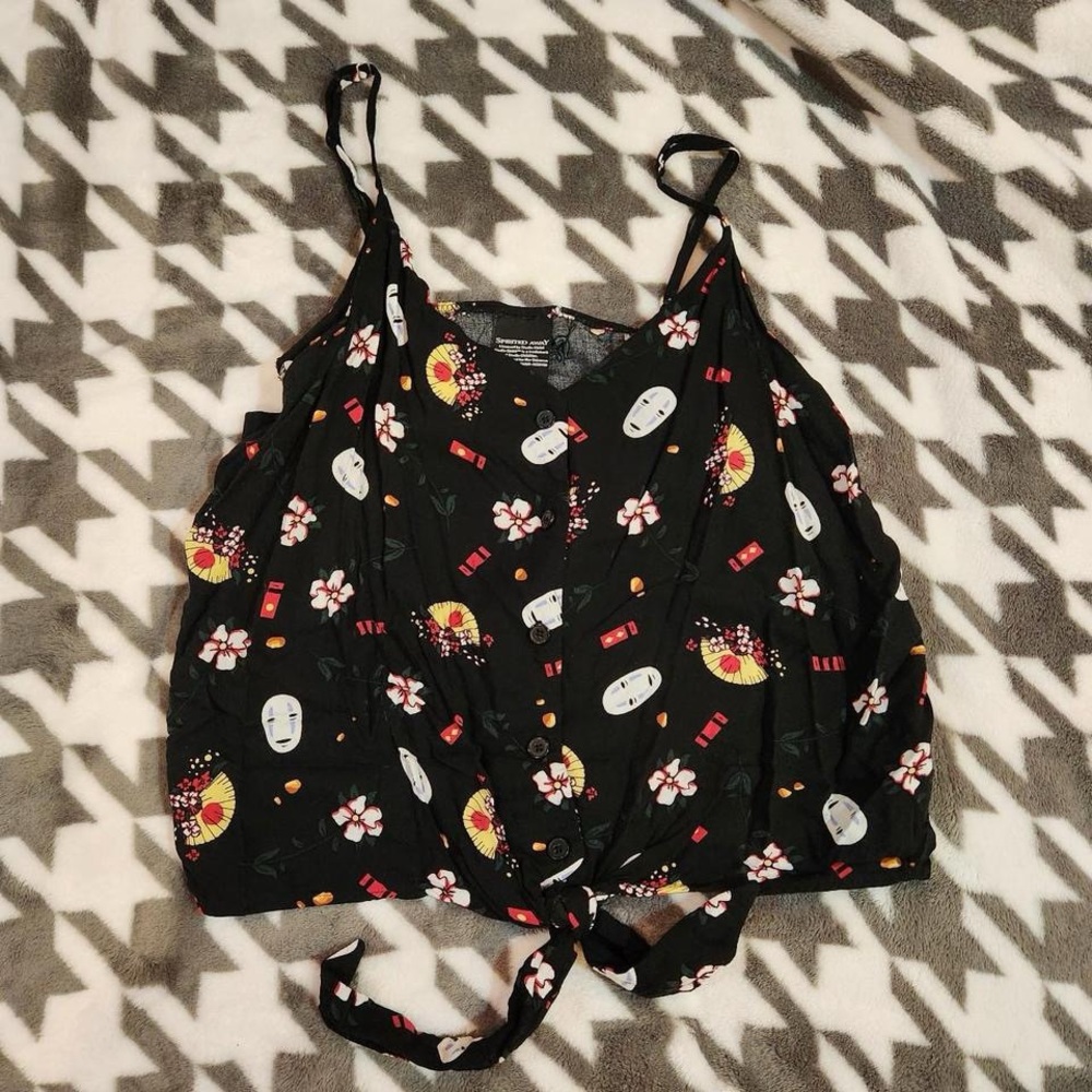 Size XL StudioGhibli Spirited Away Icon Tie-Front Girls Woven Button-Up Tank Top